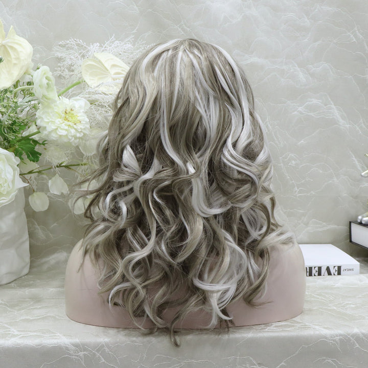 imstyle blonde and grey color no parting 20 inches with curly lace front wig - Imstylewigs