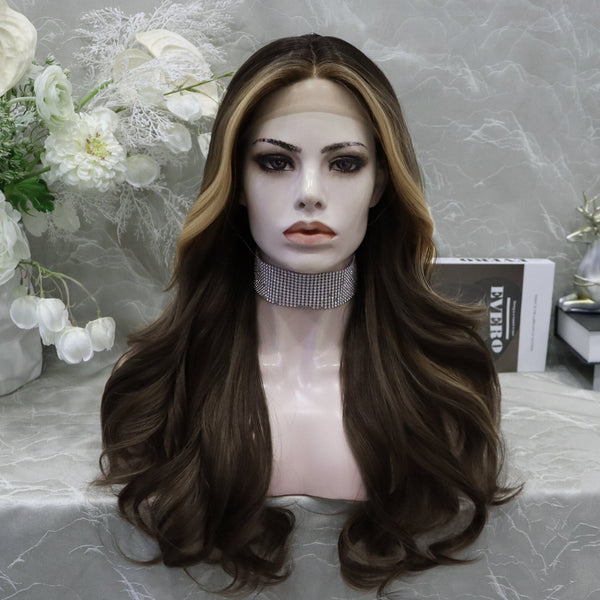 Imstyle brown with highlight 24inches T-parting lace front wigs - Imstylewigs