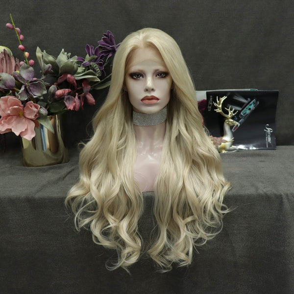 IMSTYLE Kristina 613 Blonde Wave Lace Front Wig Heat Resistant Synthetic Light Blonde Hair Wig for Cosplay Party Halloween 26 inch - Imstylewigs
