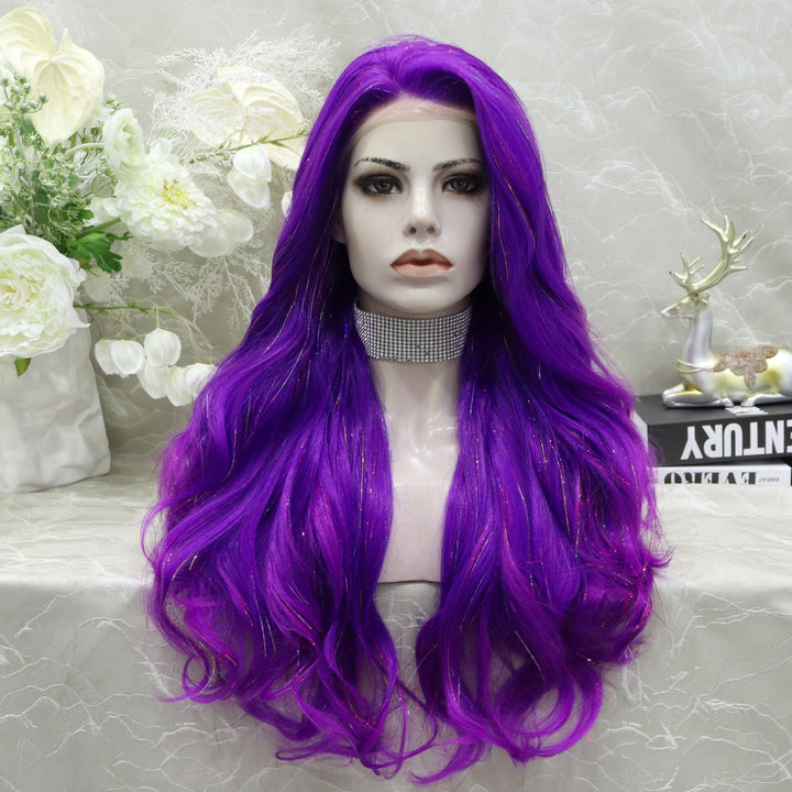 imstyle purple Synthetic tinsel wig with layers no parting lace front wigs - Imstylewigs