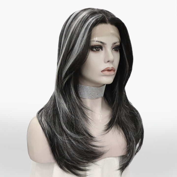 imstyle Yvonne black with Highlight layers cut salt and pepper style lace Front wig - Imstylewigs