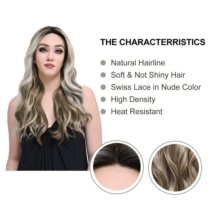 Imstylewigs 26 inches Highlight ash blonde body wave lace wigs - Imstylewigs