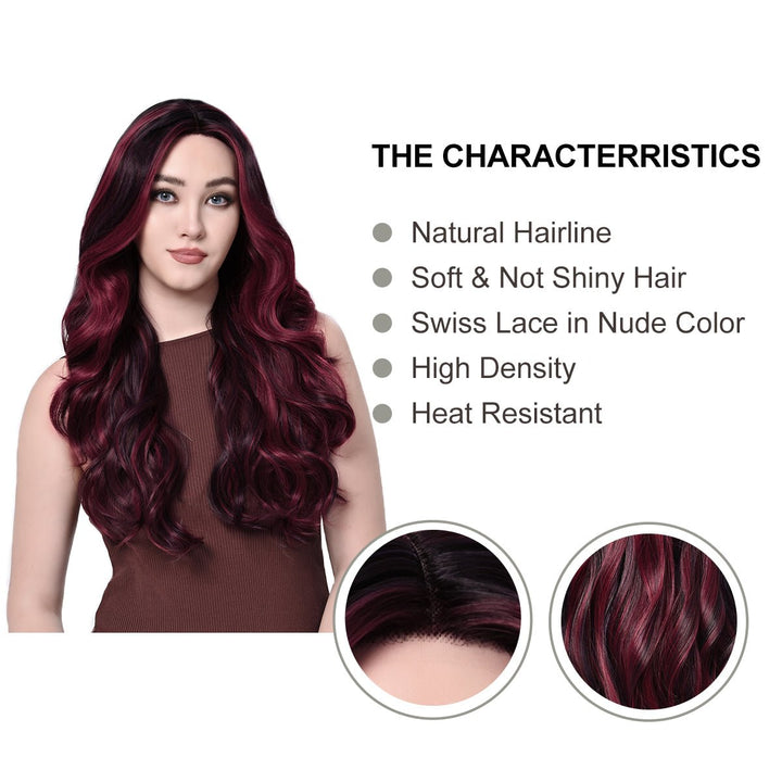 Imstylewigs 26 inches Highlight burgurdy body wave lace wigs - Imstylewigs