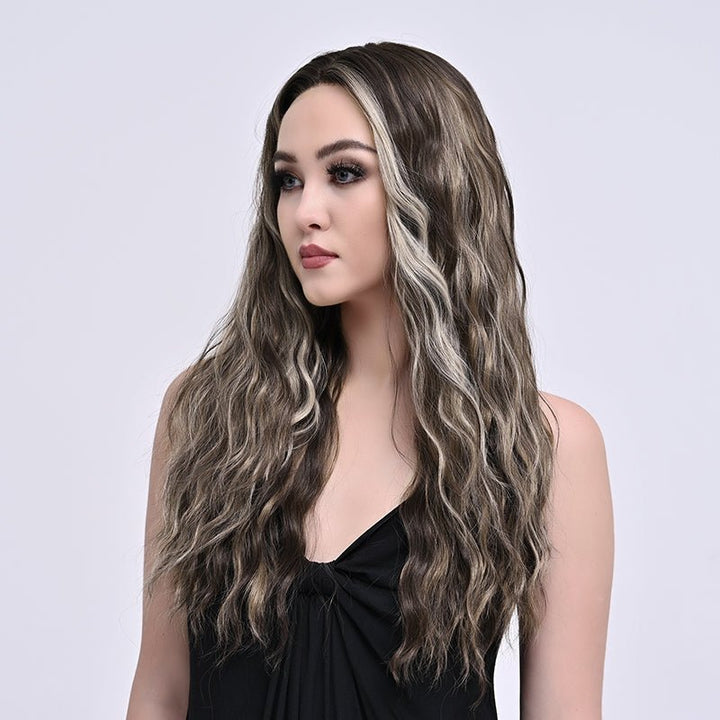 Imstylewigs 26 inches Skunk stripe Ash brown highlight body wave lace wigs - Imstylewigs