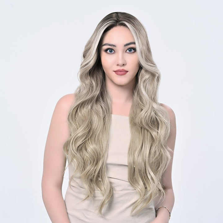 Imstylewigs 32 inches Skunk stripe ombre platium blonde bady wavy lace wigs - Imstylewigs