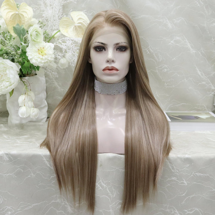Imstylewigs Long Pinkish Light Brown Silky Straight Synthetic Lace Front Wig - Imstylewigs