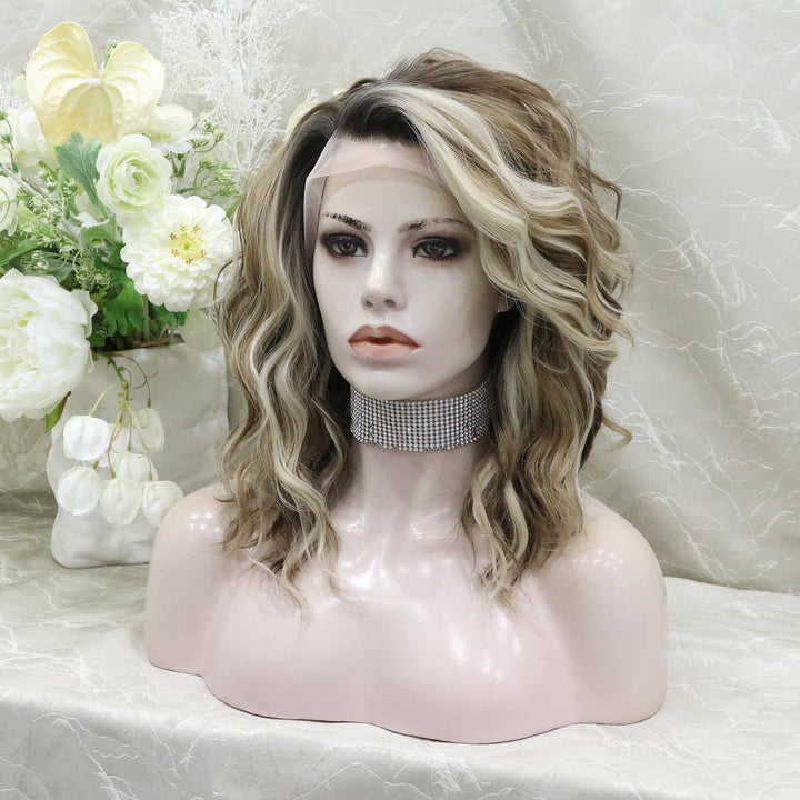 Imstylewigs Ombre Color With Short Curly 14 inches T-part Synthetic Lace Front Imstyle Wig - Imstylewigs