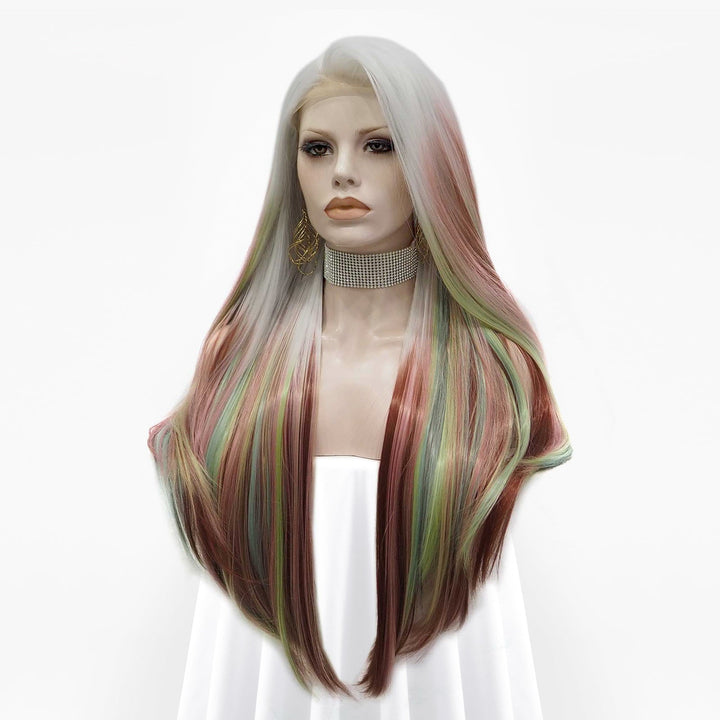 Layla - Red Green Blonde White Mixed Color Long Straight Synthetic Lace Front Wig - Imstyle-wigs