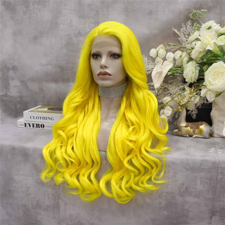 Lemon Soda - Neon Yellow Long Synthetic Lace Front Wig For Drag - Imstyle-wigs