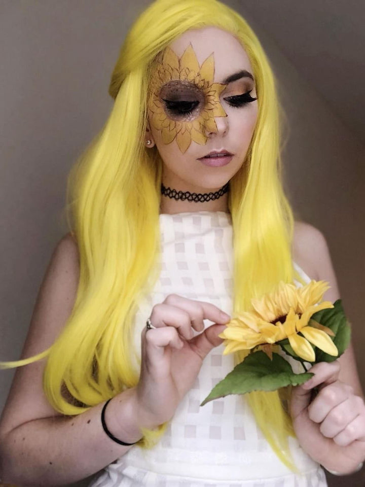 Lemon Yellow Fashion Long Straight Synthetic Lace Front Daily Wig - Imstyle-wigs