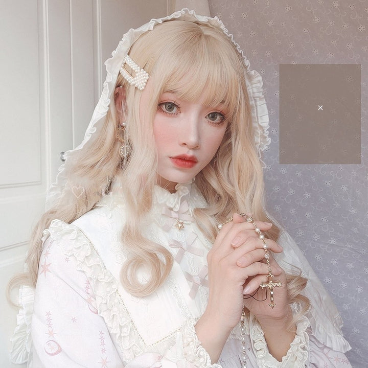 Lolita Blonde Wave Wig With Bangs Cosplay Synthetic Wig - Imstyle-wigs