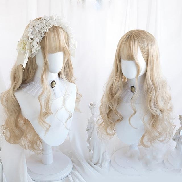 Lolita Blonde Wave Wig With Bangs Cosplay Synthetic Wig - Imstyle-wigs