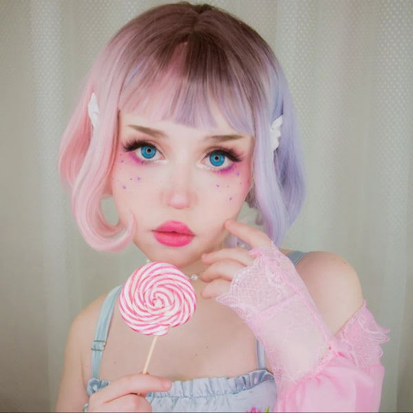 Lolita Blue Pink Gradient Short Bob Cosplay Wig - Imstyle-wigs