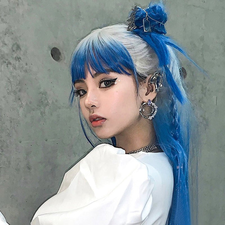 Lolita Harajuku Long Wavy Blue Ombre Girls Wig - Imstyle-wigs