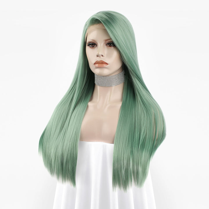 Long Straight Green Synthetic Lace Front Wig For Women - Imstyle-wigs