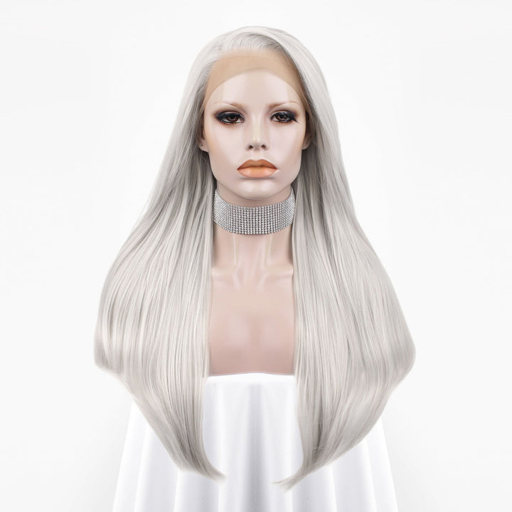 Luna - Silver Gray Long Straight Synthetic Lace Front Cosplay Wig - Imstyle-wigs