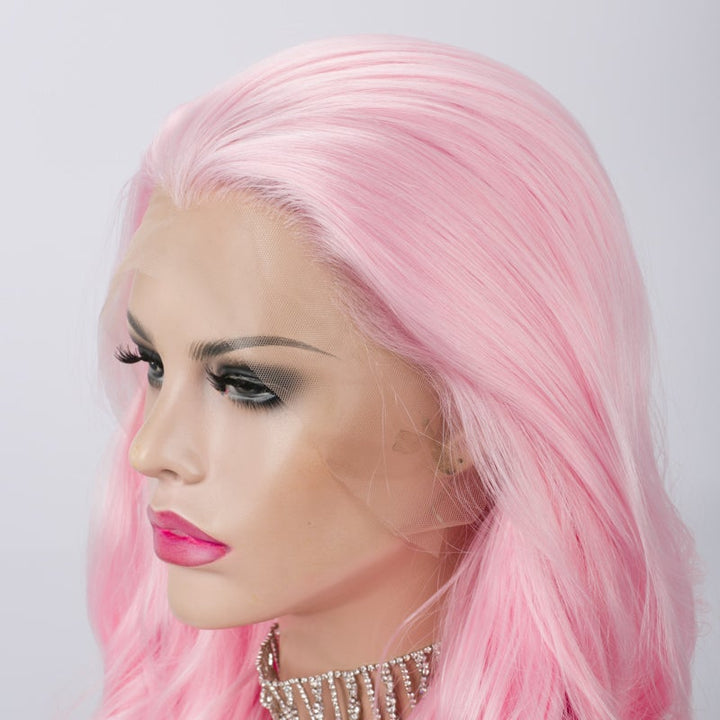 Mary Jane - Pink Long Wavy Synthetic Lace Front Wig - Imstyle-wigs