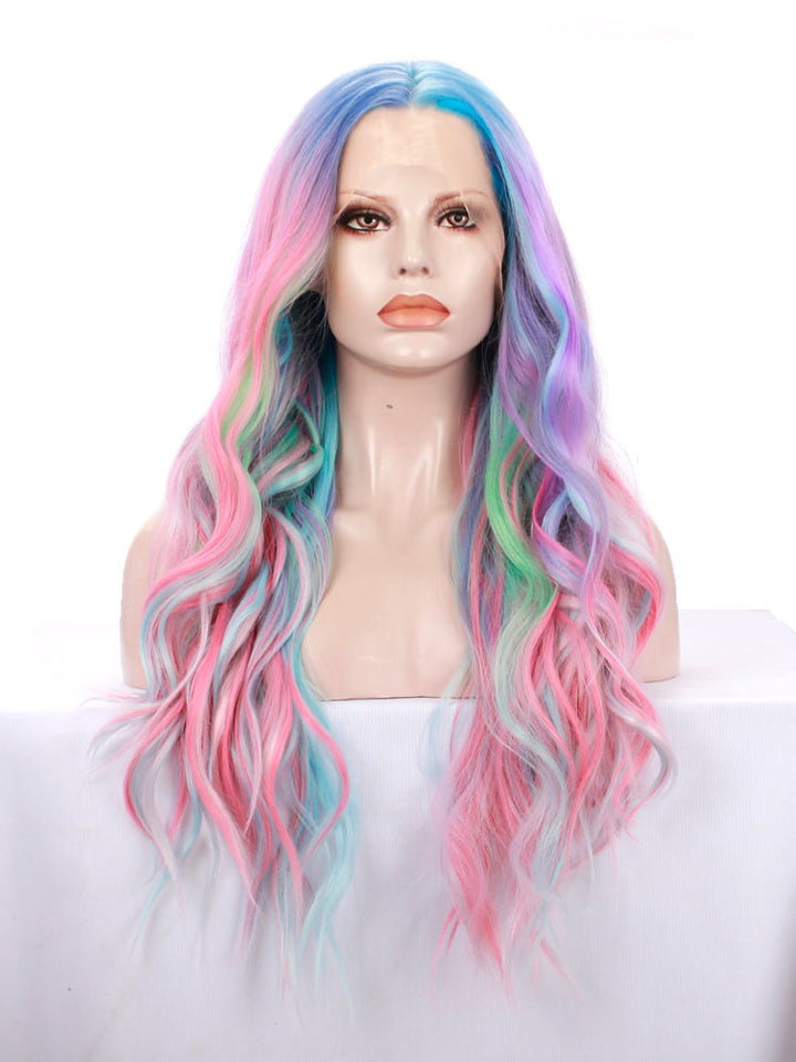 Mermaid Colorful Long Wave Syntehtic Lace Front Cosplay Wig - Imstyle-wigs