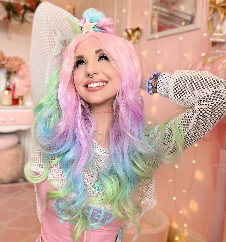 Mermaid - Colorful Long Wavy Synthetic Lace Front Wig Imstyle - Imstyle-wigs