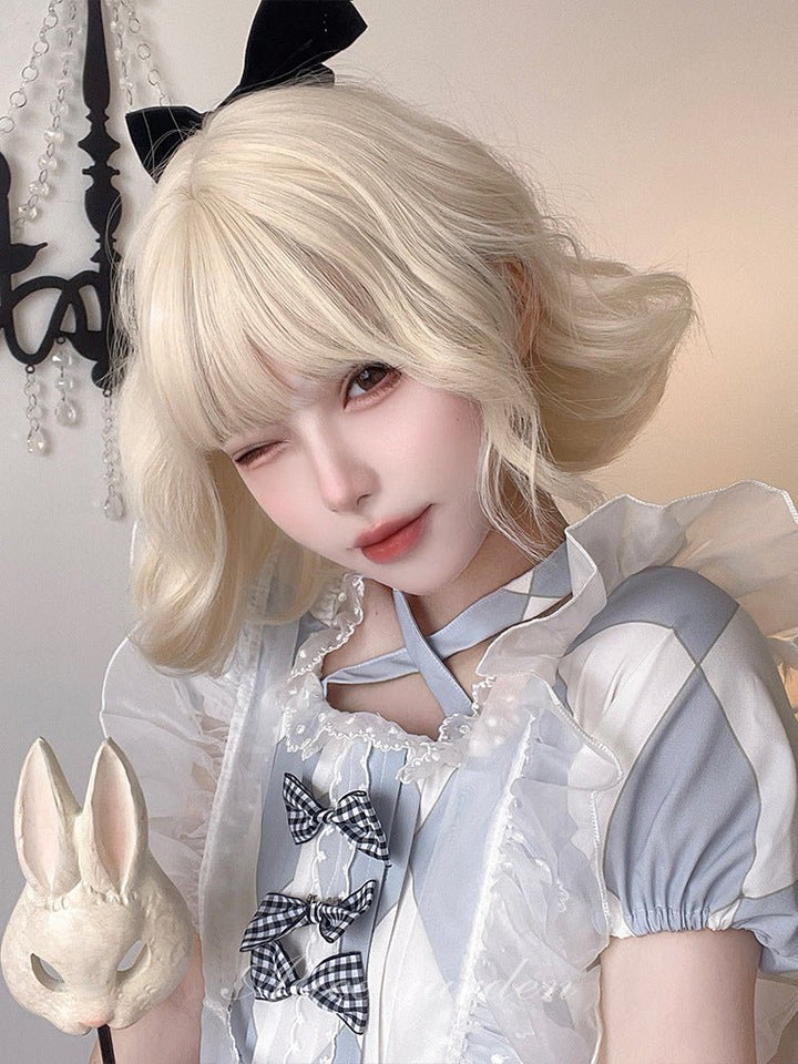 Milky White Blonde With Air Bangs Short Bob Lolita wig - Imstyle-wigs