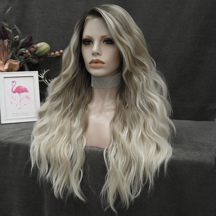 Ombre Blonde Curly Long Synthetic Lace Front Wig For Women Daily Looking - Imstyle-wigs
