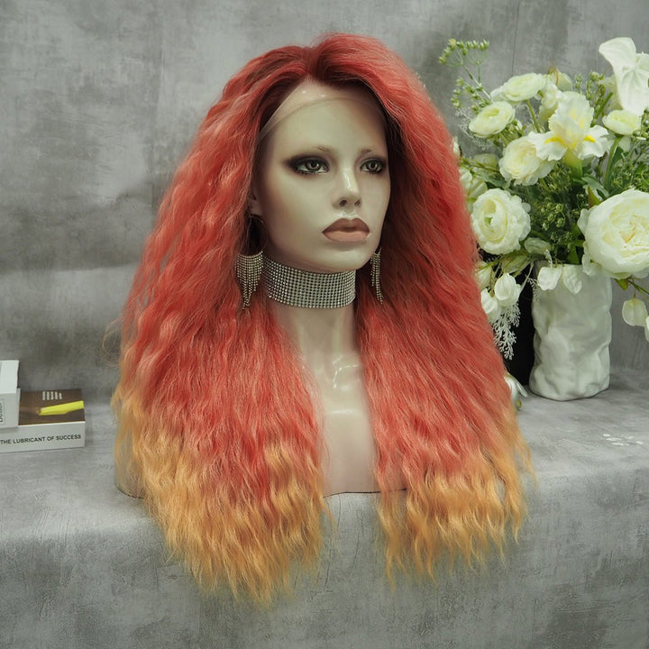 Ombre Orange Wig Curly Synthetic Lace Front Wig - Imstyle-wigs