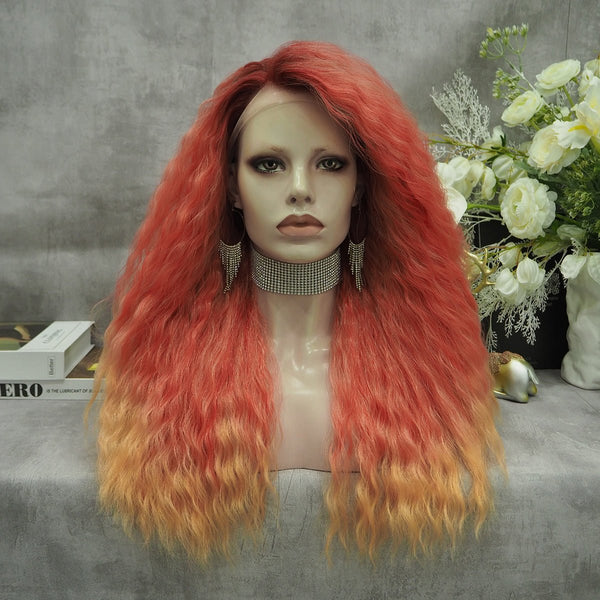 ?ORANGE CURLY LACE FRONT WIG*NWT* Ginger Orange Kinky Curly Human Hair Lace Front Wigs  main image 2