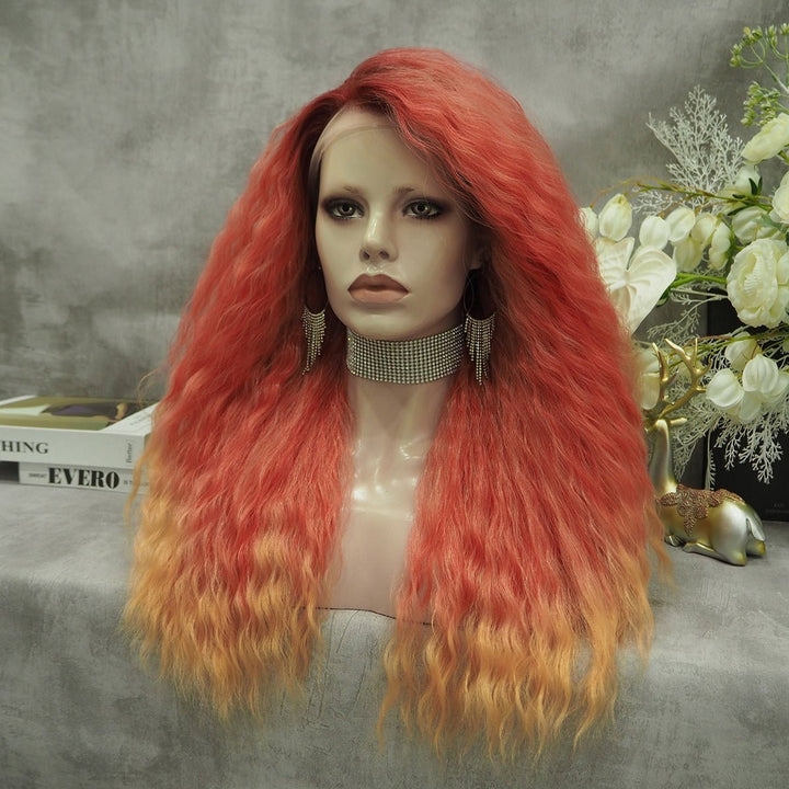 Ombre Orange Wig Curly Synthetic Lace Front Wig - Imstyle-wigs
