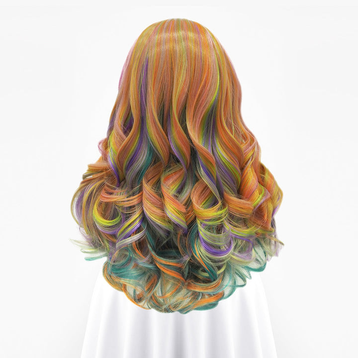 Orange And Green Colorful Colored Wave Synthetic Lace Front Drag Queen Wig - Imstyle-wigs