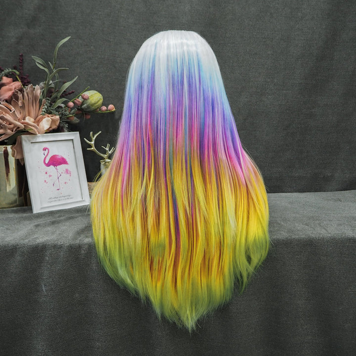 Palette Rainbow Multi Colorful Long Wave Synthetic Lace Front Wig - Imstyle-wigs