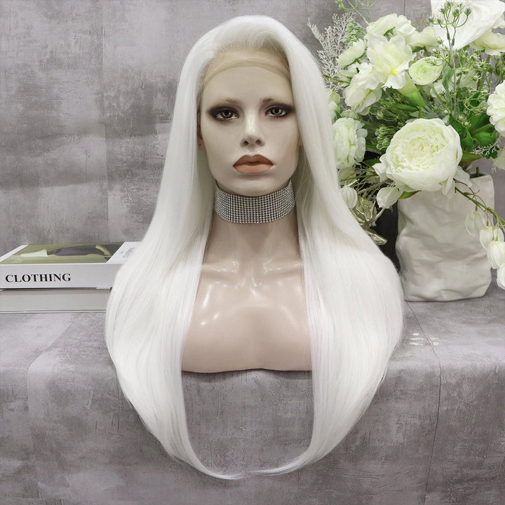 Pearl White Silk Long Straight Synthetic Lace Front Wigs - Imstyle-wigs