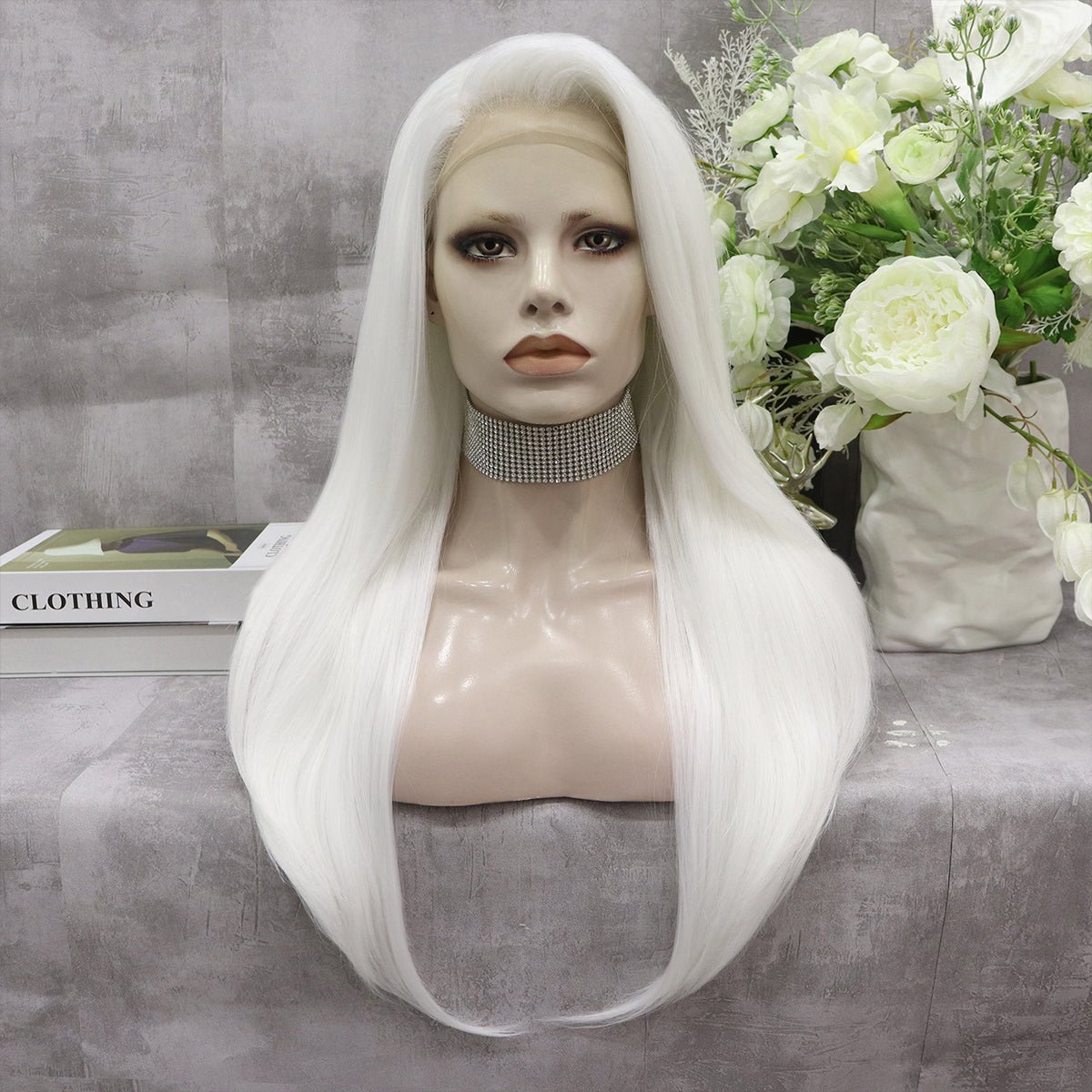 Imstyle Pearl White Silk Straight Synthetic Lace Front 