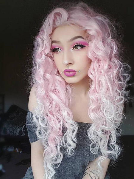 Imstyle Pink Mixed White Two Tone Color Curly Lace Front Synthetic