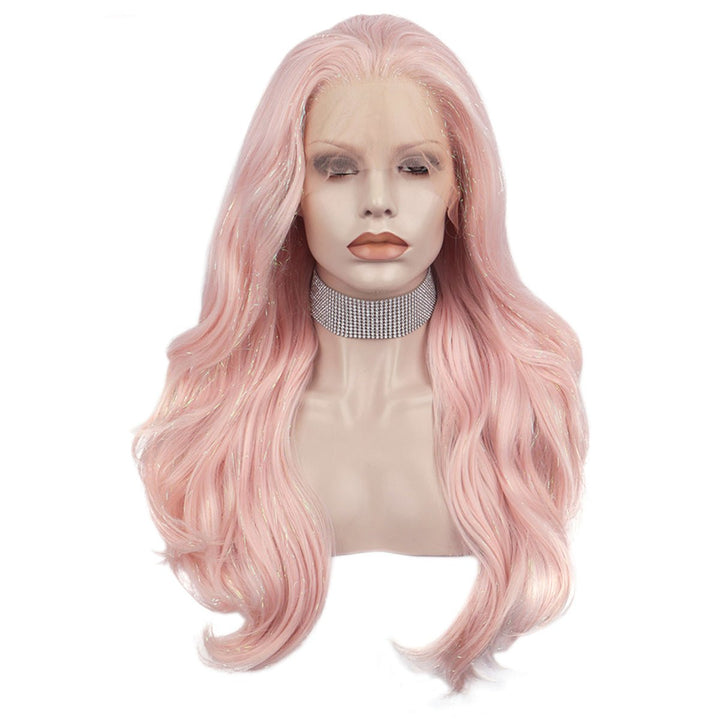 PINK-Tinsel Hair Synthetic Lace Front Wig - Imstyle-wigs