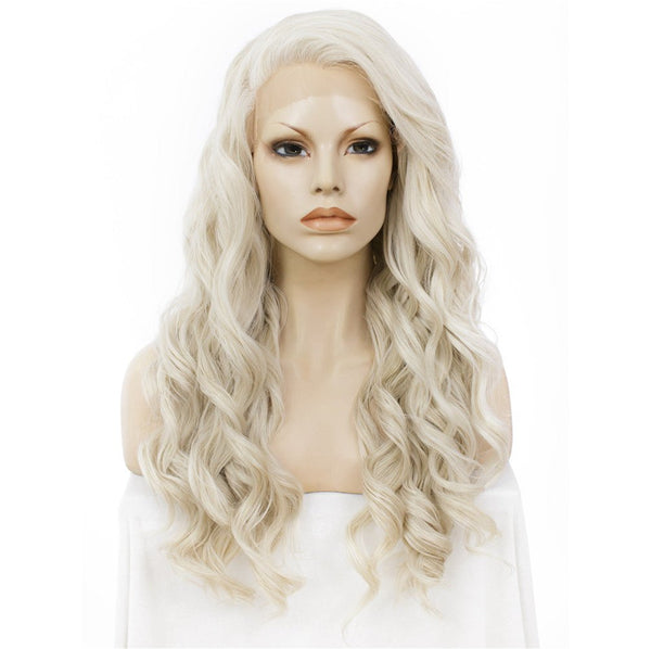 New Fashion Ash Blonde Hot Sale Long Costume Wig Amazon.com : BTWTRY Ash Blonde Synthetic Lace Front Wig Long  main image 2