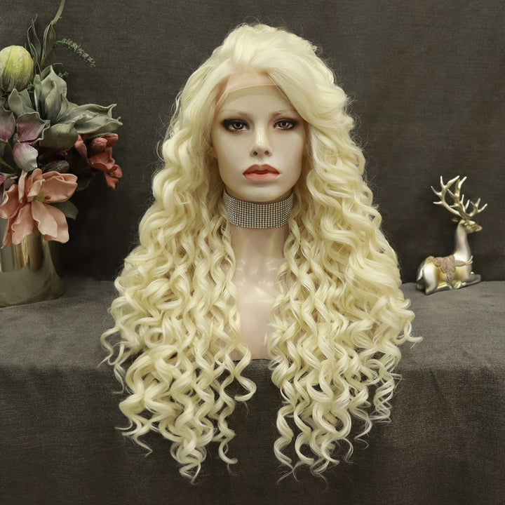 Platinum Blonde Kinky Curly Lace Front Synthetic Wigs AM181001613 - Imstyle-wigs
