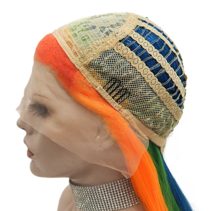 Pride - Rainbow Color With Gold Tinsel Long Straight Synthetic Lace Front Wig - Imstyle-wigs