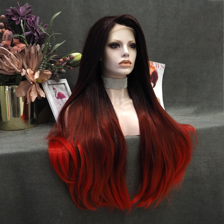 Queen - Ombre Red Long Wave Synthetic Lace Front Imstyle Cosplay Wig - Imstyle-wigs