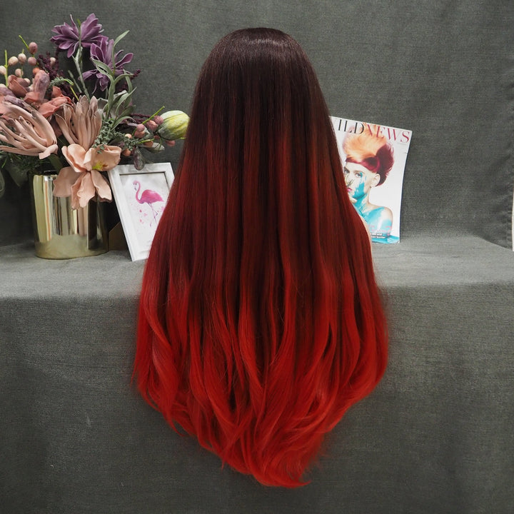 Queen - Ombre Red Long Wave Synthetic Lace Front Imstyle Cosplay Wig - Imstyle-wigs