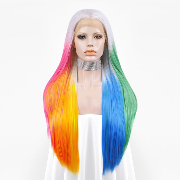 Rainbow Long Straight Lace Front Drag Queen Show Hair - Imstyle-wigs