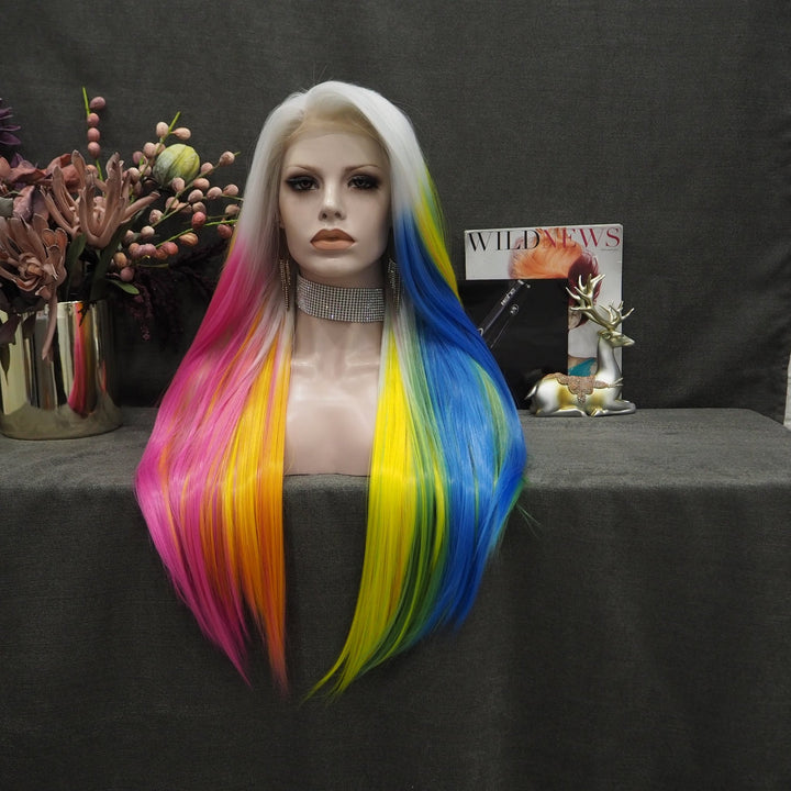 Rainbow Long Straight Lace Front Drag Show Hair - Imstyle-wigs