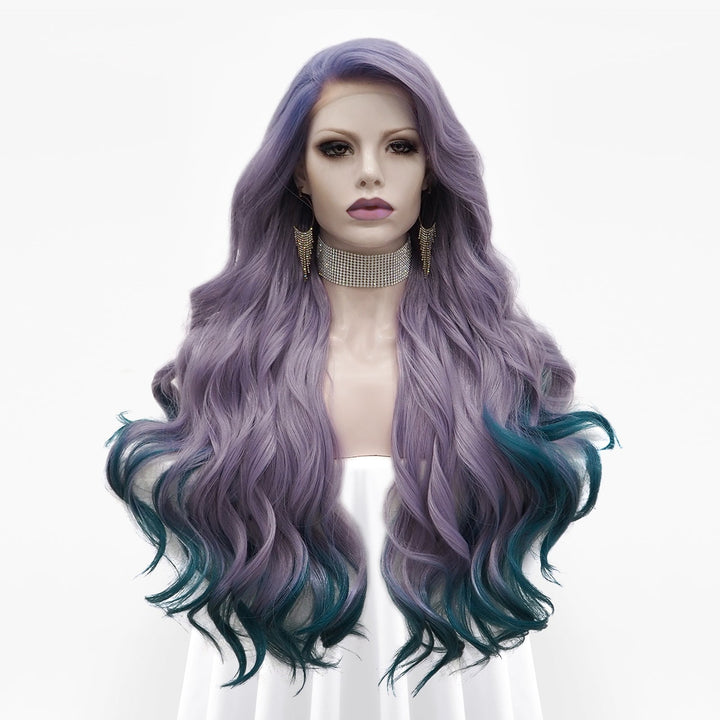 Riley - Purple to blue Ombre Long Wavy Synthetic Lace Front Wig - Imstyle-wigs