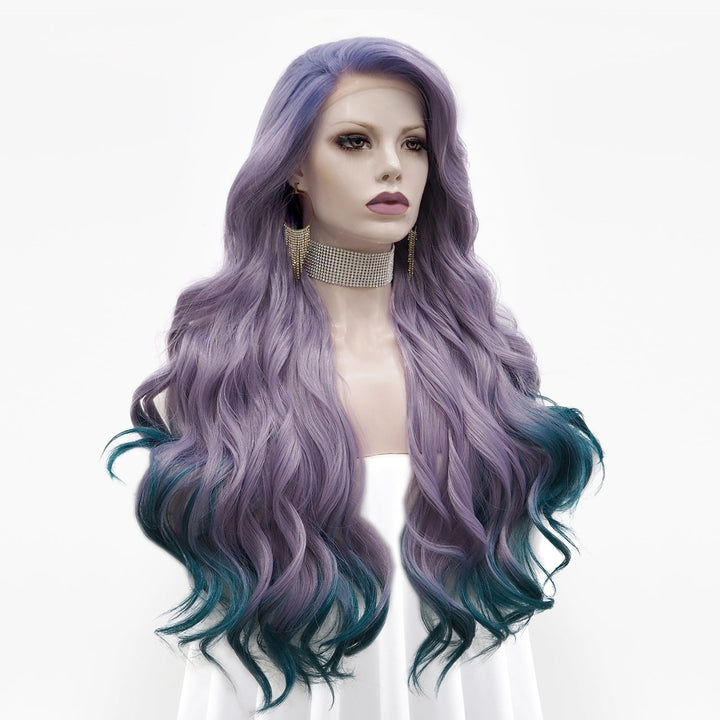 Riley - Purple to blue Ombre Long Wavy Synthetic Lace Front Wig - Imstyle-wigs