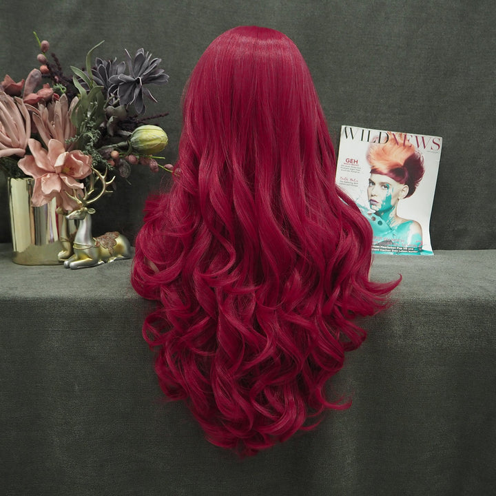 Rose Red Long Wave Synthetic Lace Front Daily Wig - Imstyle-wigs