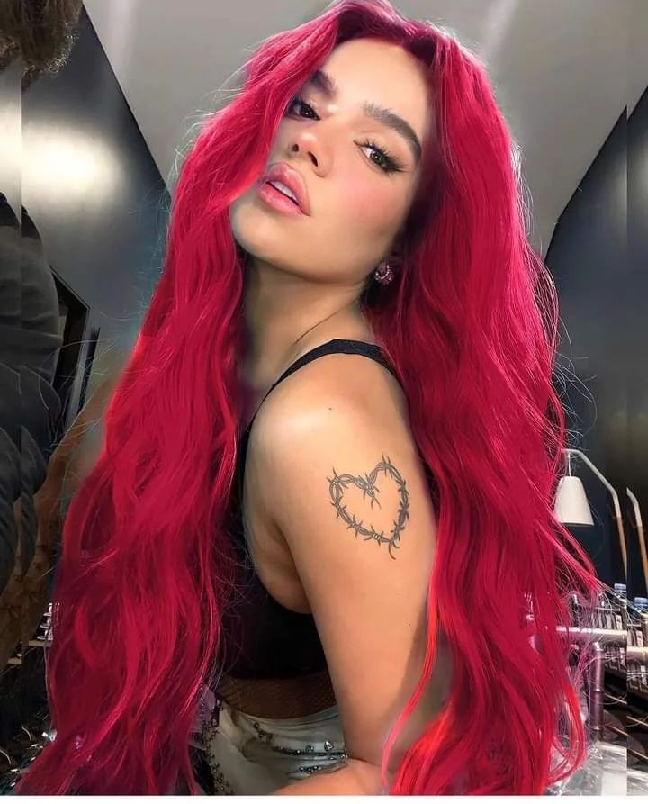 Rose Red Long Wave Synthetic Lace Front Daily Wig - Imstyle-wigs