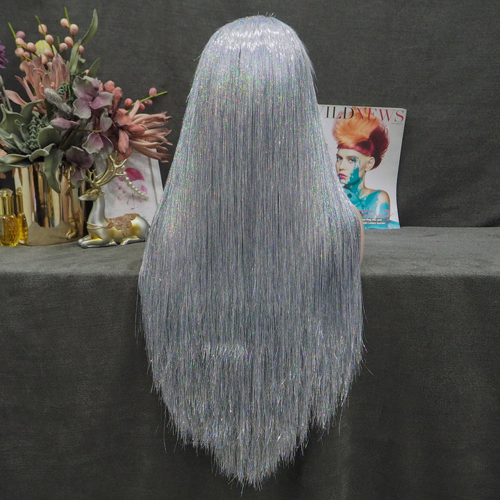Sandy - Silver Gray White with Tinsel Long Straight Wig - Imstyle-wigs
