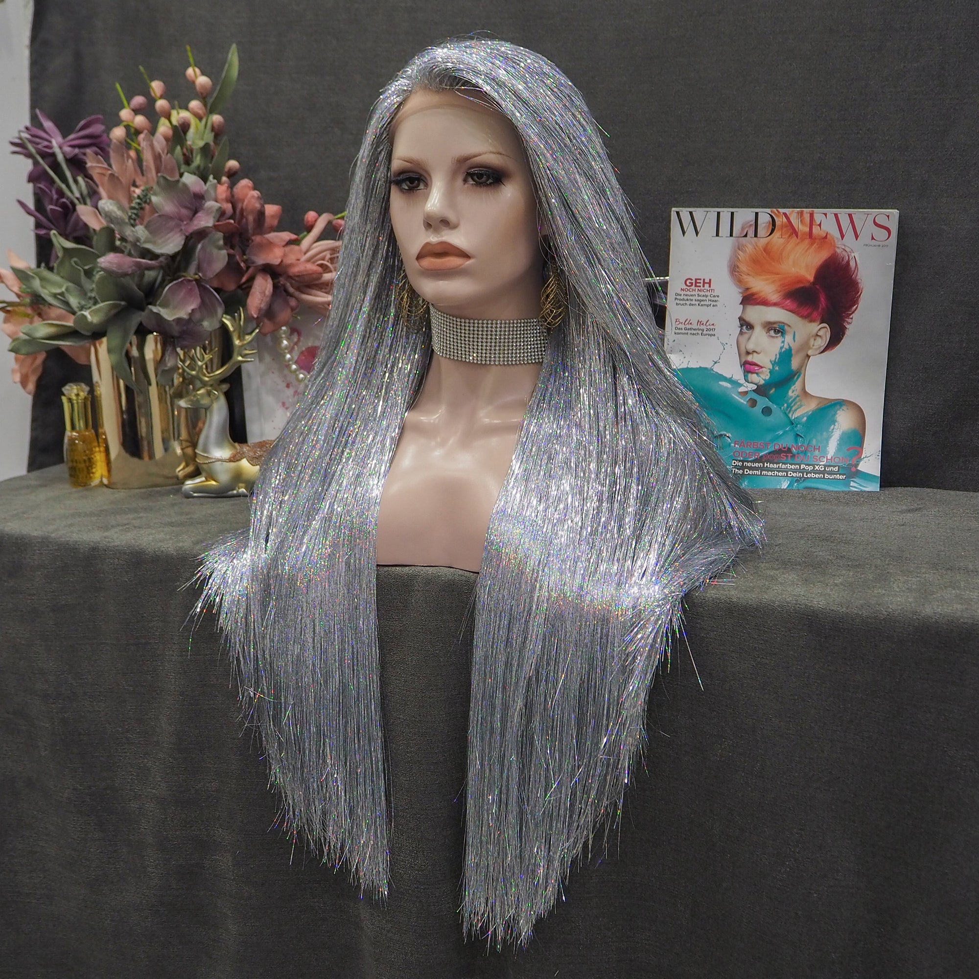 Sandy - Silver Gray White Full Tinsel Long Straight Wig – Imstylewigs