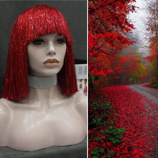 Sarah - Red with Tinsel Short Straight Wig - Imstyle-wigs