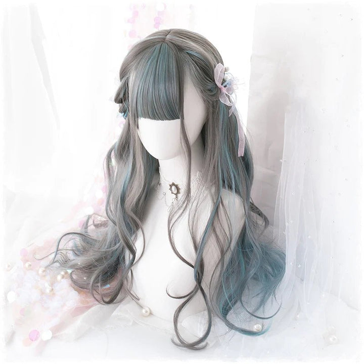 Smoke Cyan Brown Harajuku Lolita Gradient Long Wave Wig - Imstyle-wigs