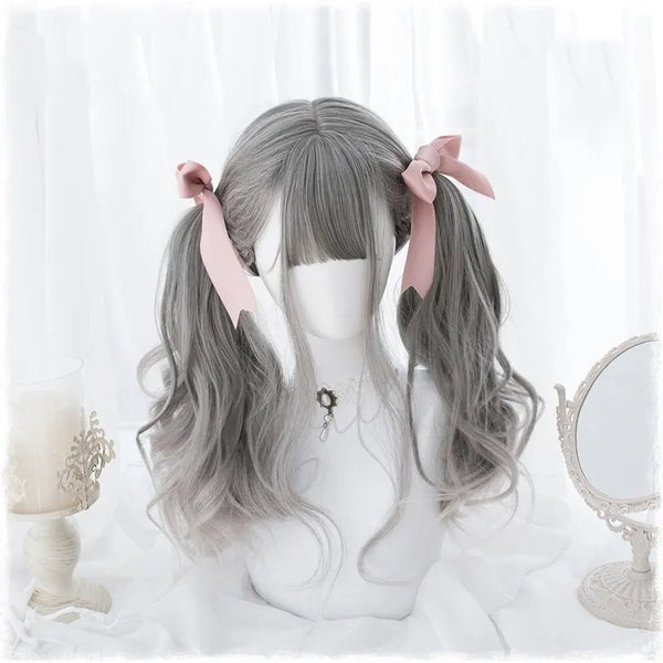 Smoky Gray Gradient Light Gray Long Wavy Synthetic Lolita JK Wigs - Imstyle-wigs